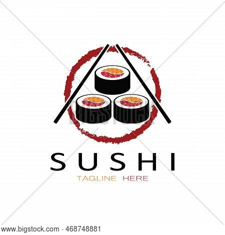 Sushi Logo Template.vector Icon Style Illustration Bar Or Shop, Sushi,salmon Roll,sushi And Rolls Wi