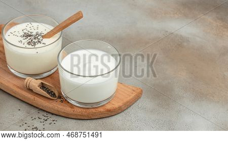 Lactose And Lactose-free Yogurt Or Kefir, Healthy, Clean Eating. Vegan Or Gluten Free Diet, Long Ban