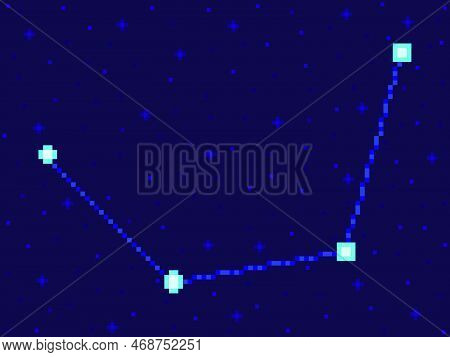 Mensa Constellation In Pixel Art Style. 8-bit Stars In The Night Sky In Retro Video Game Style. Clus