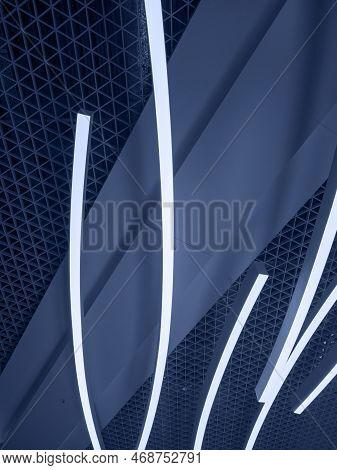 Ceiling With Modern Led Lamps. Suspended Fluorescent Lights Under Ceiling. Careful Energy Consumptio