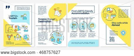 Lgbtqi Travel Information Blue And Yellow Brochure Template. Safe Trip. Leaflet Design With Linear I