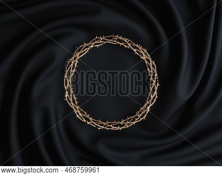 A Draped And Twirled Fabric Around A Gold Casting Of Branches Of Thorns Woven Into The Crucifixion C