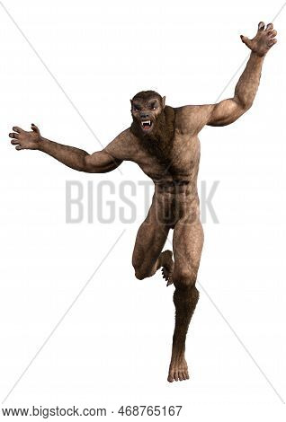 3D Rendering Werewolf On White