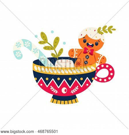 Vector Cartoon Cute Christmas Cup Illustration Isolated