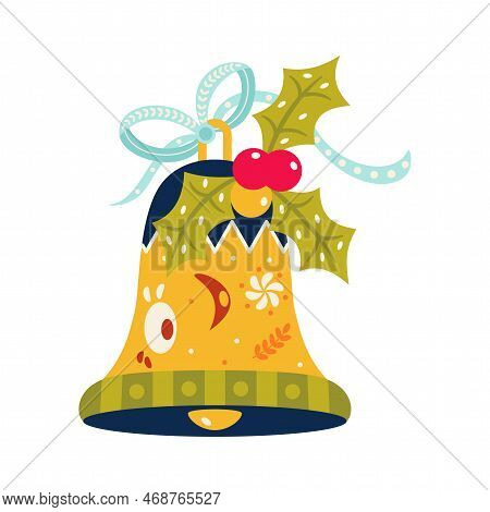 Vector Cartoon Cute Christmas Bell Illustration Isolated