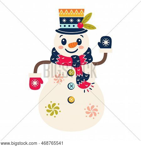 Vector Cartoon Cute Christmas Snowman Illustration Isolated