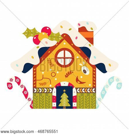 Vector Cartoon Cute Christmas Candy House Illustration Isolated