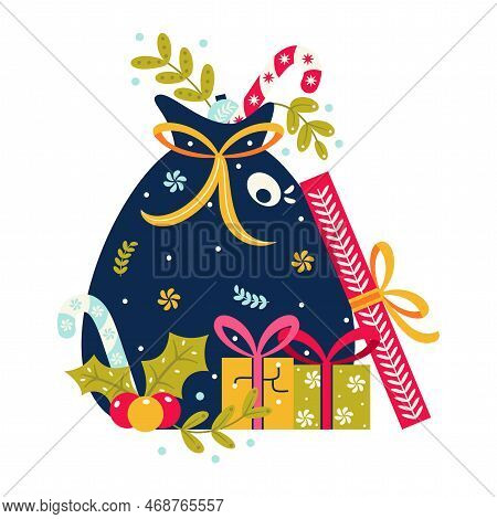 Vector Cartoon Cute Christmas Sack Illustration Isolated
