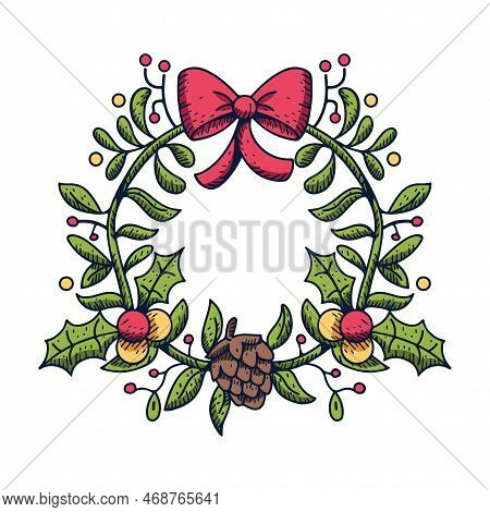 Vector Cartoon Cute Christmas Wreath Illustration Isolated
