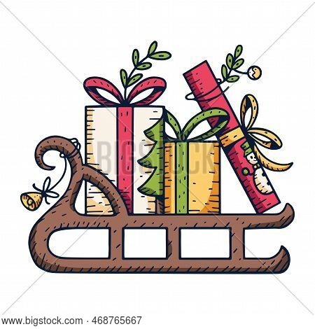 Vector Cartoon Cute Christmas Sled Illustration Isolated
