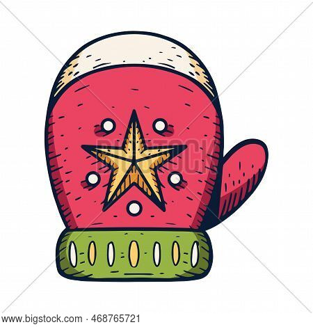 Vector Cartoon Cute Christmas Mitten Illustration Isolated