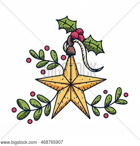 Vector Cartoon Cute Christmas Star Illustration Isolated