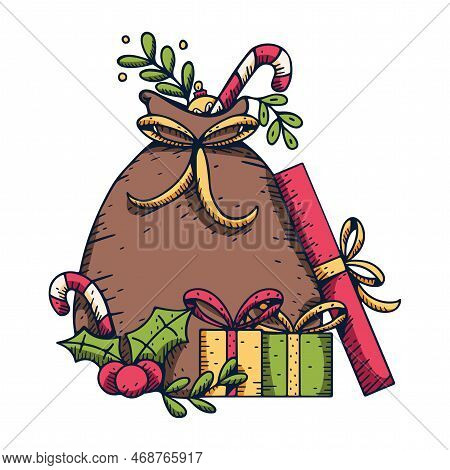 Vector Cartoon Cute Christmas Sack Illustration Isolated