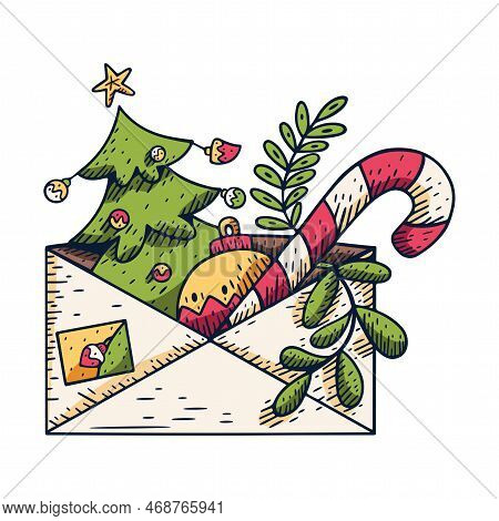 Vector Cartoon Cute Christmas Envelope Illustration Isolated
