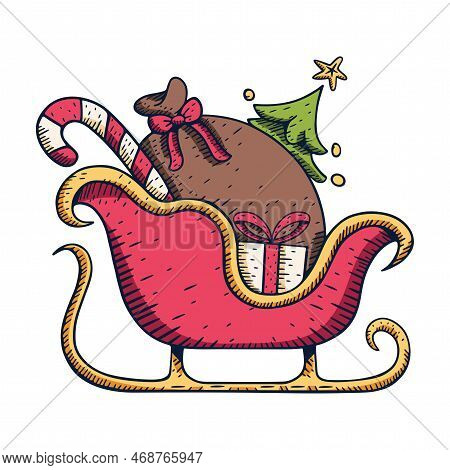 Vector Cartoon Cute Christmas Sleigh Illustration Isolated
