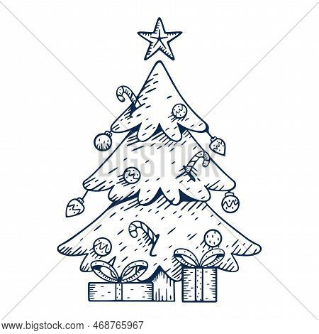 Vector Cartoon Cute Christmas Tree Illustration Isolated