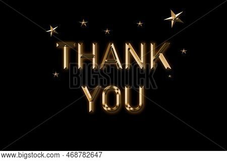 Thank You Card. Beautiful Greeting Card Scratched Calligraphy Golden Text Word Gold Stars Elegant T-