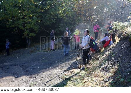 Carpathian Mountains, Ukraine - October 8, 2022 Mount Hoverla. Carpathians In Ukraine In Autumn. Tou