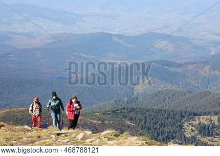 Carpathian Mountains, Ukraine - October 8, 2022 Mount Hoverla. Carpathians In Ukraine In Autumn. Tou