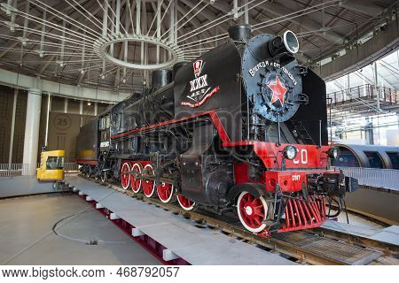 St. Petersburg, Russia - August 16, 2018: Old Soviet Steam Locomotive Of The So17 (sergo Ordzhonikid