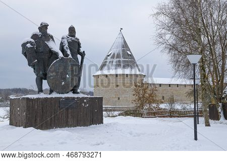 Staraya Ladoga, Russia - December 11, 2022: Monument To Princes Rurik And Prophetic Oleg - The Found