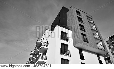 Apartments In Residential Complex. Housing Structure At Modern House.  Architecture For Property Inv