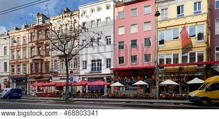 Cologne, Germany, January 11, 2023: Many Restaurants With Outdoor Dining In The Belgian Quarter Of C