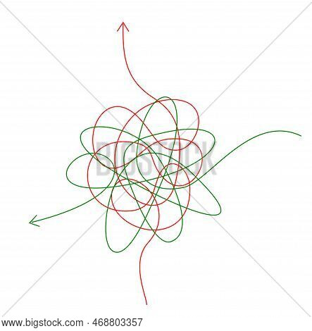 Confusing Difficult Arrows. Tangle Scribbles With Arrow, Simple Lines Knot Designs, Chaos Tangled Dr