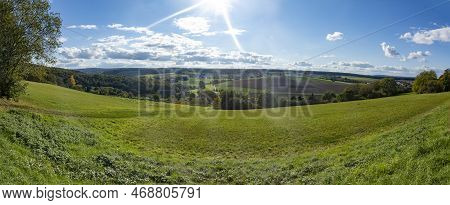 Scenic Taunus Landscape With Forest And Fields In Beautiful Afternoon Light