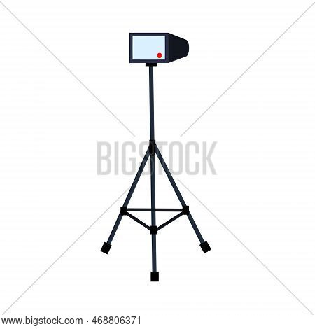 Video Camera On Tripod. Professional Photography. Photo Equipment Isolated On White