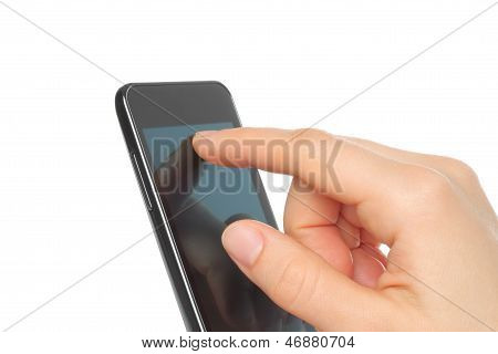 Téléphone intelligent de la main toching
