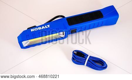 Norwalk, Ct, Usa, - January 13, 2023: Kobalt Rechargeable Led Work Light Isolated On White Backgroun