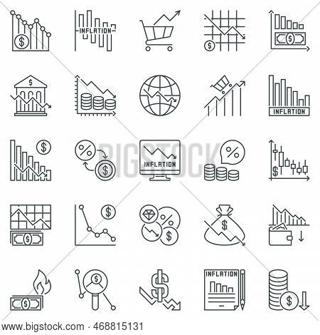 Inflation Outline Icons Set - Hyperinflation And Financial Crisis Concept Linear Vector Symbols Or D