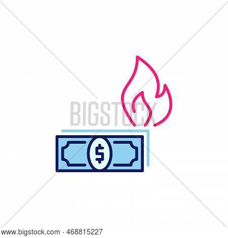 Fire Flame And Dollar Banknotes Vector Hyperinflation Concept Colored Icon Or Symbol