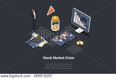 World Financial Crash, Stock Market Crisis Concept. Shocked Trader Has Got Margin Call, Unsuccessful