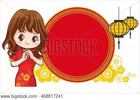 Pretty Chinese Girl In Mandarin Gown With Chinese New Year Festival With Space Frame