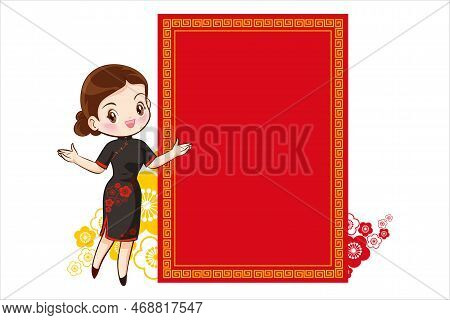Pretty Chinese Girl In Mandarin Gown With Chinese New Year Festival With Space Frame