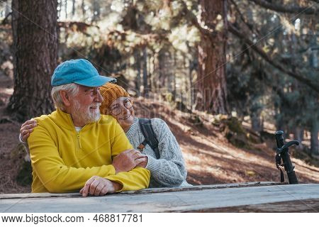 Head Shot Portrait Close Up Of Cute Couple Of Old Middle Age People Having Fun And Enjoying Together