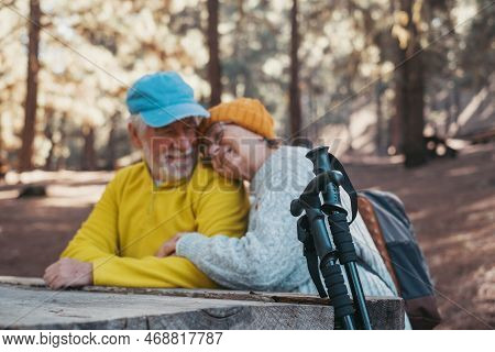 Head Shot Portrait Close Up Of Cute Couple Of Old Middle Age People Having Fun And Enjoying Together
