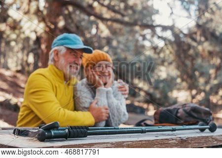Head Shot Portrait Close Up Of Cute Couple Of Old Middle Age People Having Fun And Enjoying Together