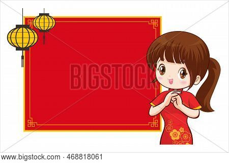 Pretty Chinese Girl In Mandarin Gown With Chinese New Year Festival With Space Frame