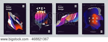 Creative Poster Design With Abstract Geometric Shapes, Curve Lines And Place For Text. Futuristic Co