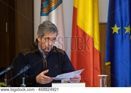 Bucharest, Romania - December 29, 2022: Eugen Daniel Ciolan, Solaris Ceo, At A Press Conference Afte