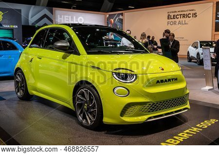 Abarth 500e Scorpionissima All-electric Car At The Brussels Autosalon European Motor Show. Brussels,