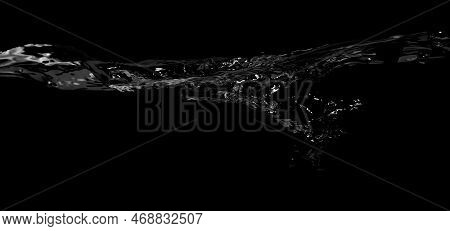 Liquid Suface Line Between Underwater And Above Water With Black Background.