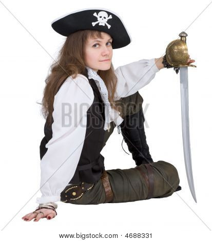 Pirat - młoda kobieta z Pirate Hat i Rapier