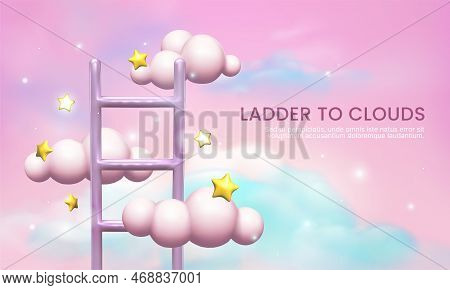 3d Growth Ladder. Dream Clouds. Career Level Up. Job Promotion. Step To Success. Iridescent Heaven B
