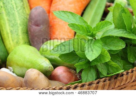 Tropical vegetables on a basket