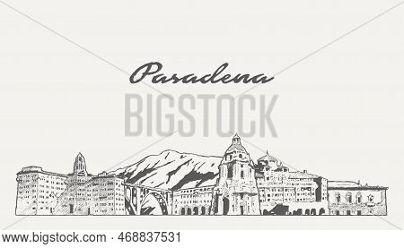 Pasadena Skyline, California, Usa Hand Drawn Illustration