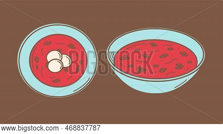 Hong Dou Tang, Sweet Chinese Red Bean Soup. Chinese New Year Dessert Vector Illustration In Doodle S
